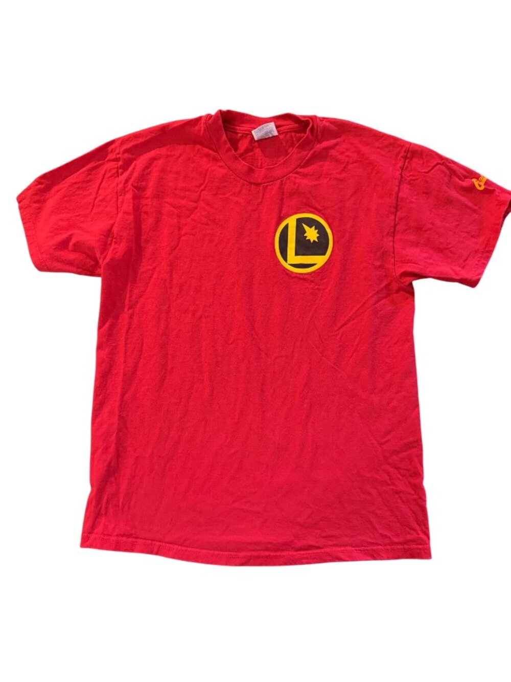 Vintage Legion of Superheroes Red Hanes Heavyweight T-Shirt With Graphic Logo Ad